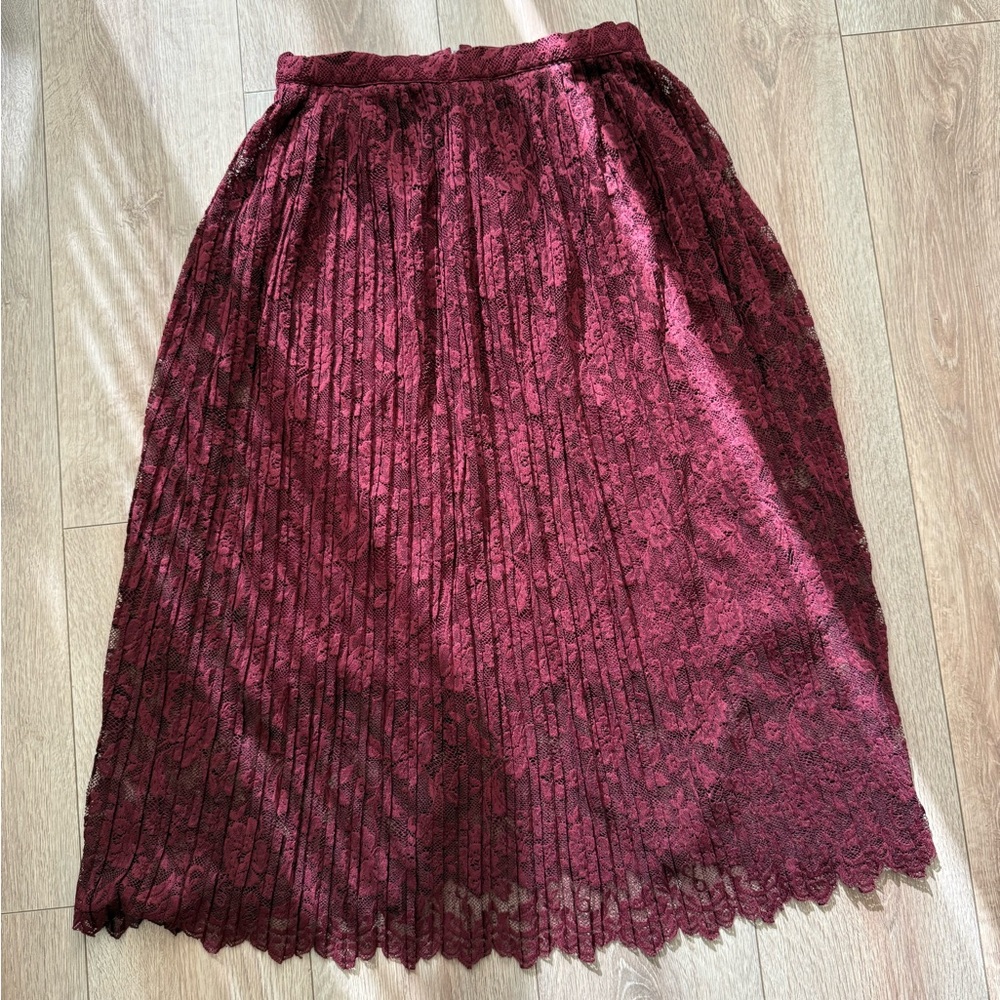 Zara Red Pleated Midi Skirt Cocktail